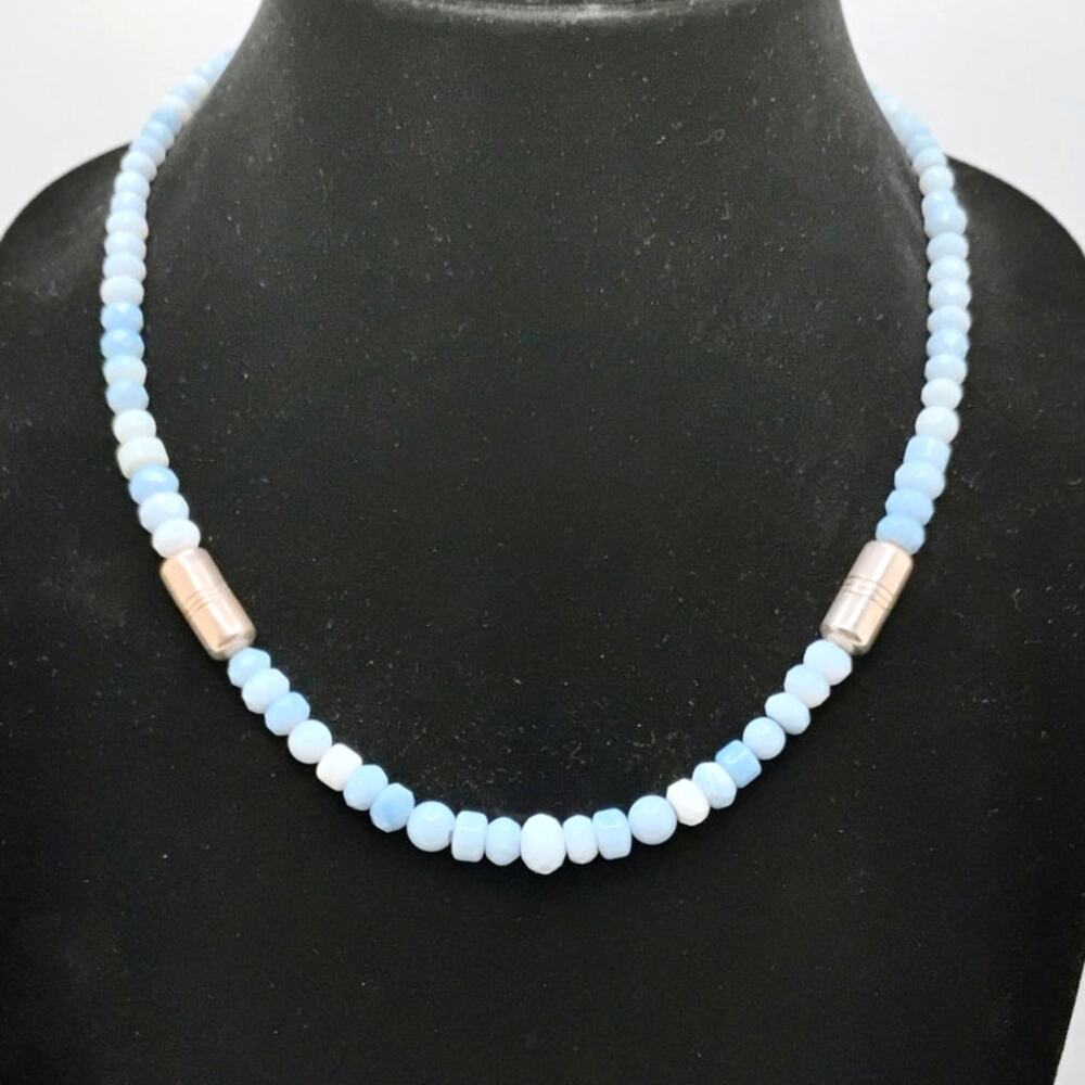 Jay King Sterling Blue Opal w Silver Beaded Necklace 925